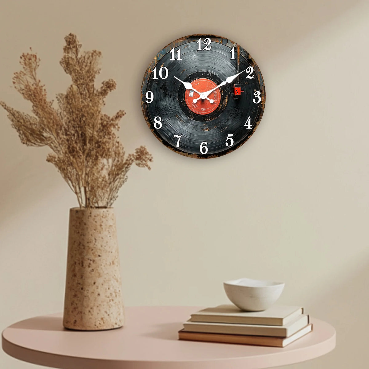 Retro Wooden Wall Clock | Vinyl Record Design, AA Batteries Not Included....