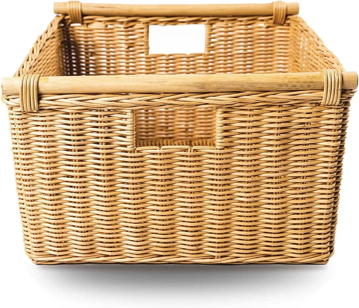 Natural Handwoven Rattan Wicker Deep Pole Handle Storage Basket, Sandstone....