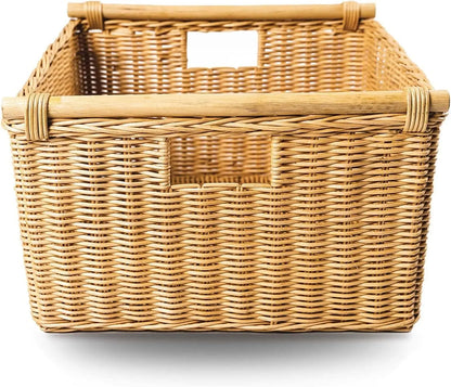 Natural Handwoven Rattan Wicker Deep Pole Handle Storage Basket, Sandstone....