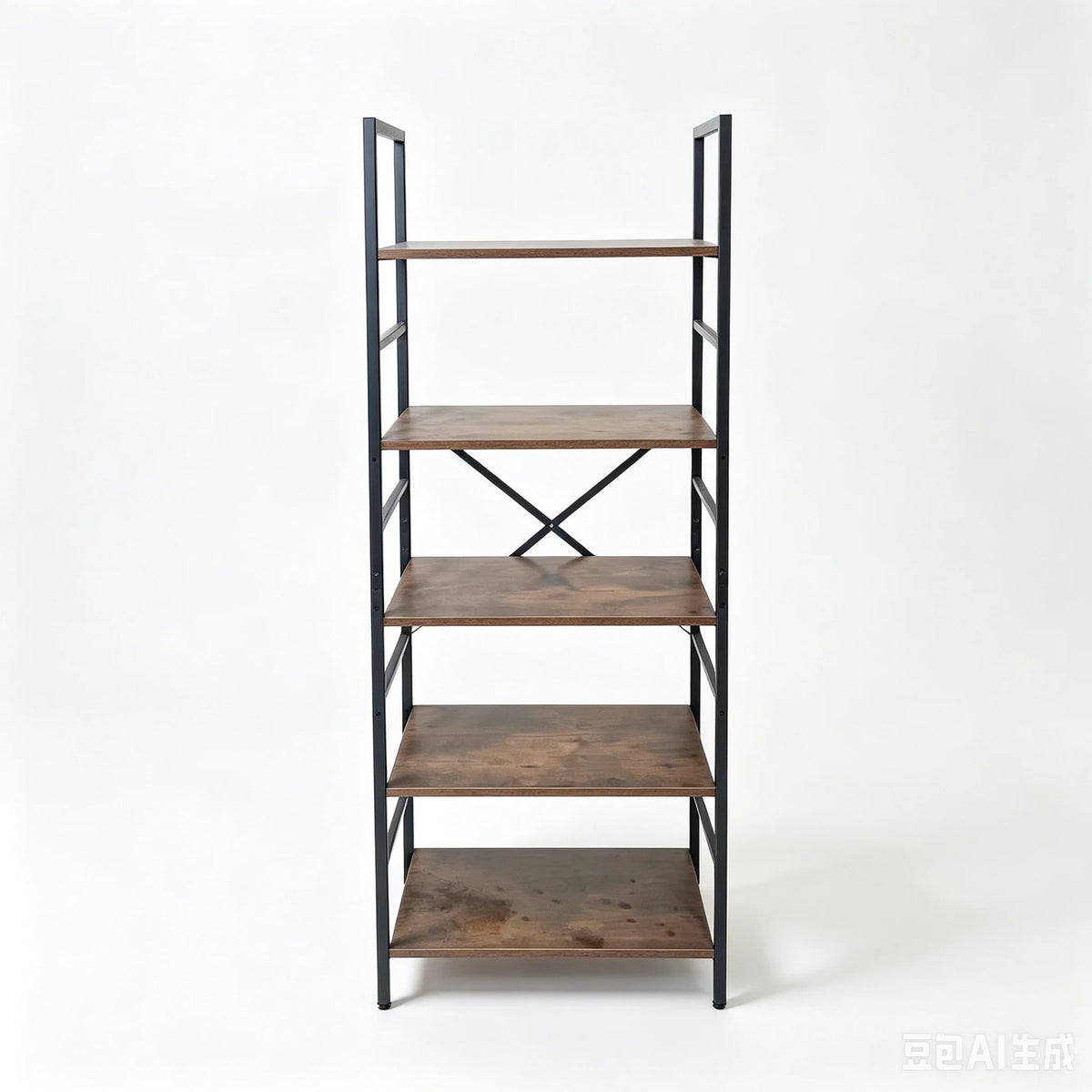 5＆6 Tier Rustic Wood Bookshelf Black Metal Frame Freestanding