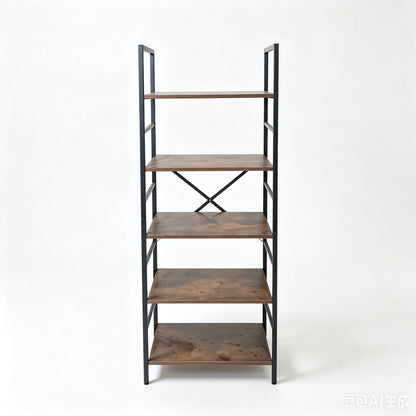 5＆6 Tier Rustic Wood Bookshelf Black Metal Frame Freestanding