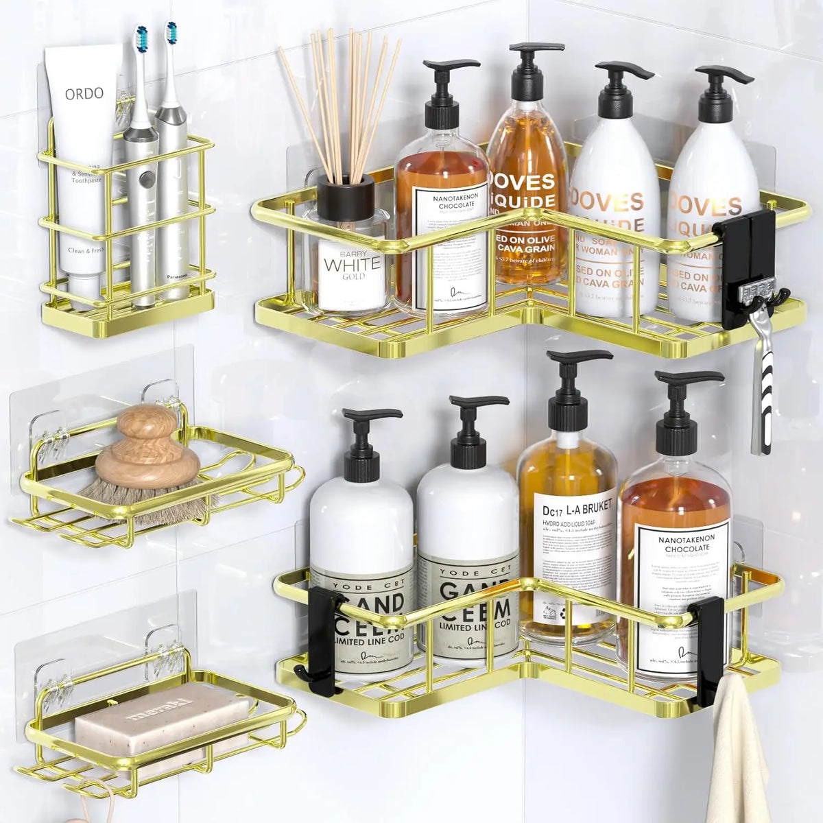 Shower Caddy, 5-Pack Organizer  with Soap Holder and 4 Removable Hooks No Drilling, Random Color Stainless Steal....