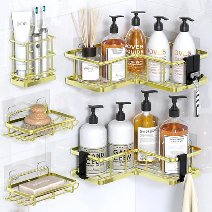 Shower Caddy, 5-Pack Organizer  with Soap Holder and 4 Removable Hooks No Drilling, Random Color Stainless Steal....