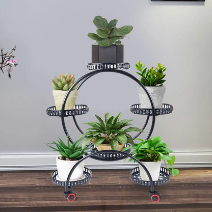 Metal Plant Stands 6 Pots Black / White
