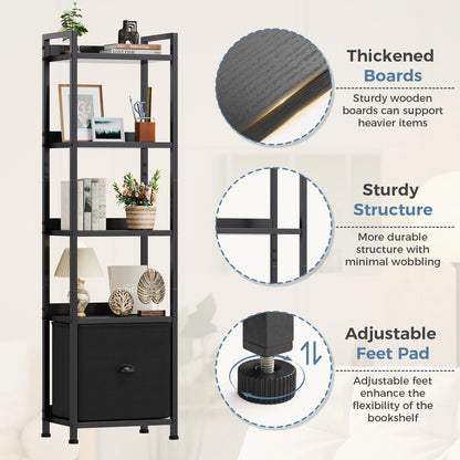 4-5 Tier Storage shelfs with Fabric Drawer Standing Book Shelf, Wood and Metal