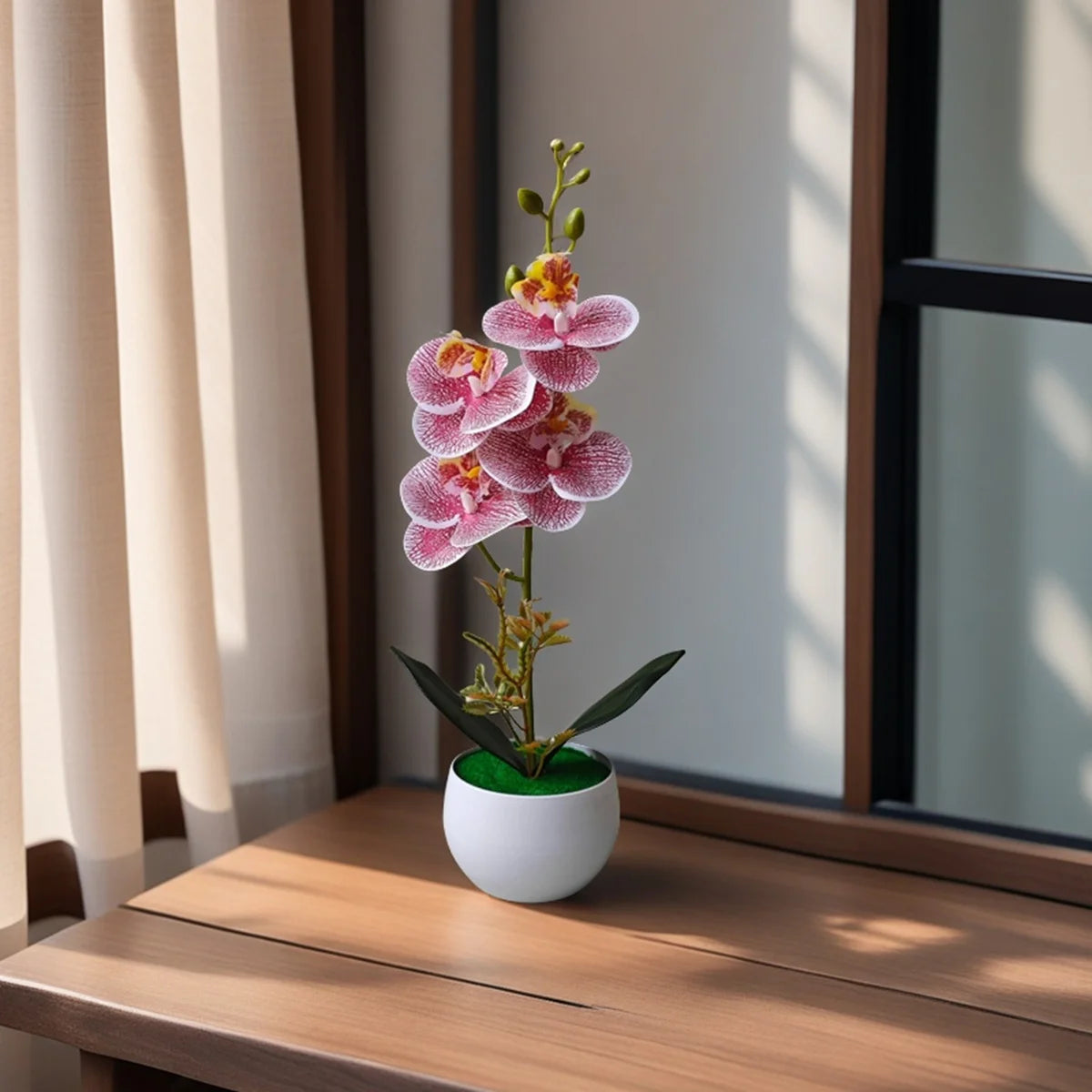Realistic Artificial Orchid Potted Plant with Plastic Pot