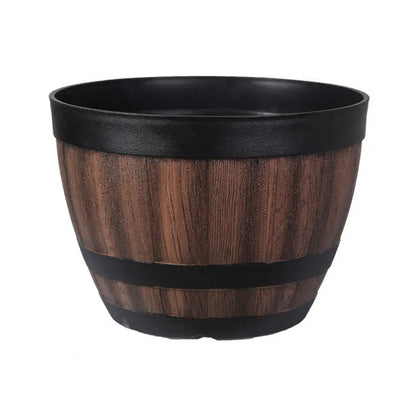 Rustic Whiskey Barrel Planter, Wooden Plastic Flower Pot with Drainage Holes....