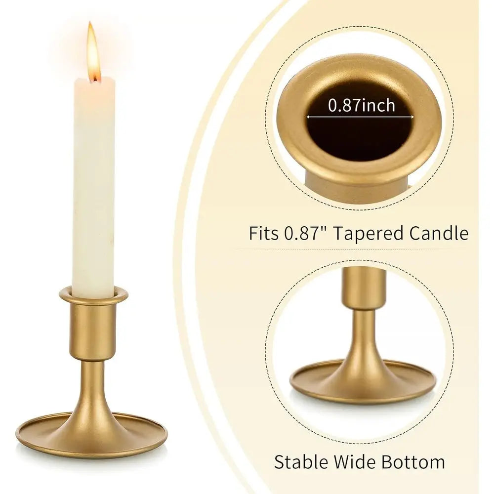 Set of 2 Gold Taper Candle Holders, 3.3 In High B 3.2 Wide.....