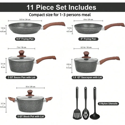 11 Piece Granite Pots And Pans Cookware Set...