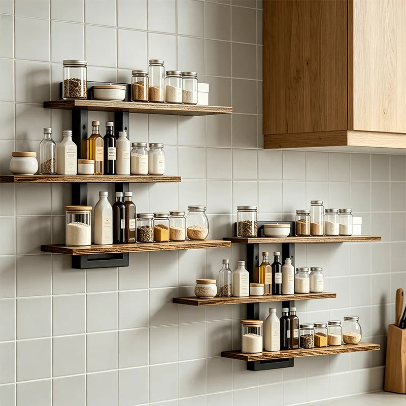 Matte Black Floating Wooden Shelf Wall Mounted Adjustable