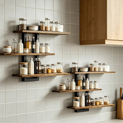 Matte Black Floating Wooden Shelf Wall Mounted Adjustable
