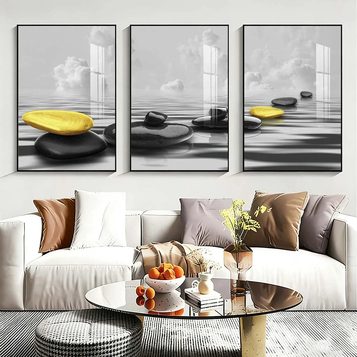 3 Panel Wall Art, Geometric Abstract 16x24 Inch Stereo Shape Stone Framed Wall Prints