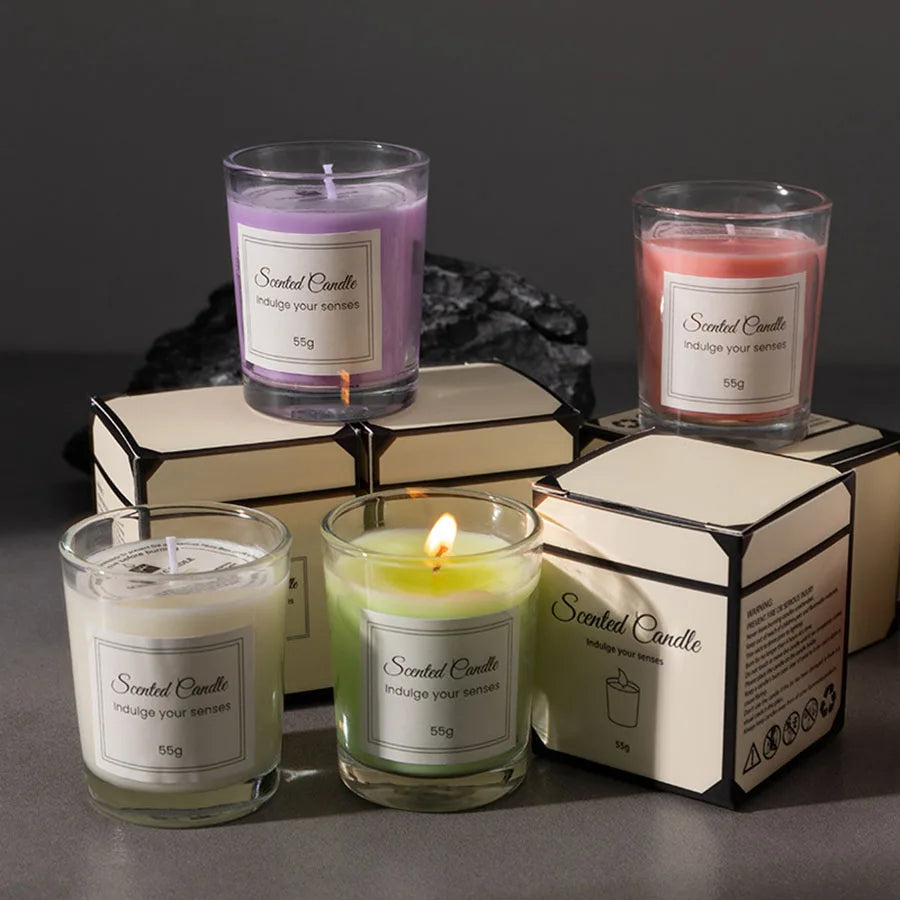 Candle Premium Gift Box Glass Handmade Soy Wax Smokeless, 6 Colors...