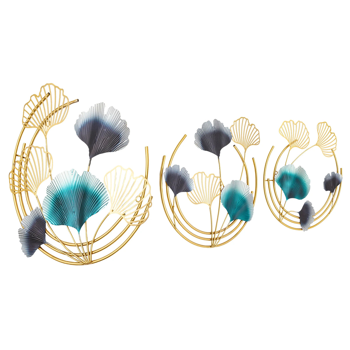 3-Piece Gold Metal Wall Art Decorations 18.9in Leaf Wall Sculptures, 3-in-1