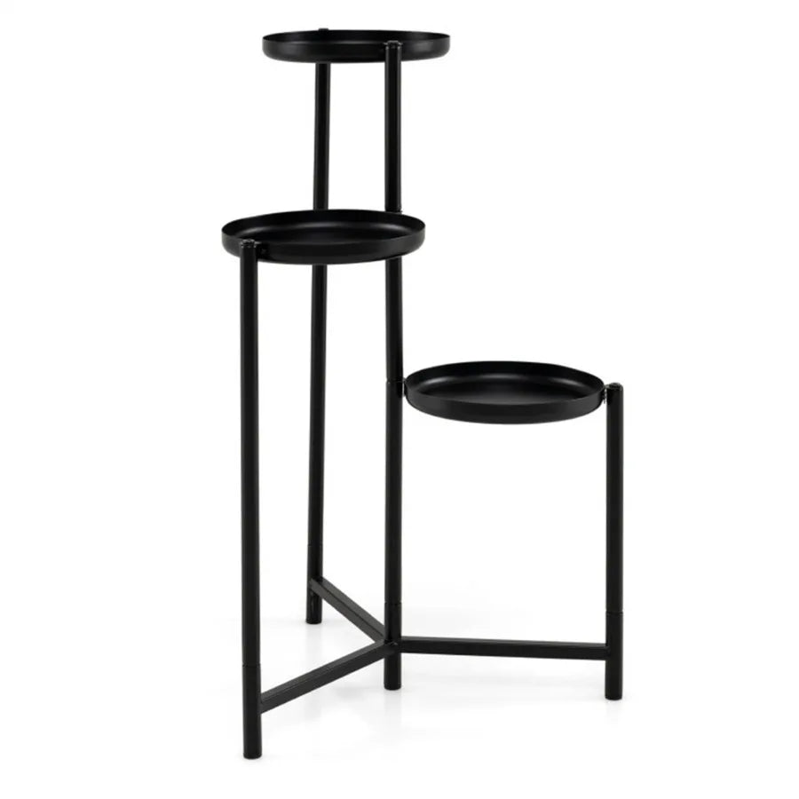 3-Tier Staggered Metal Plant Stand, Black Rustproof