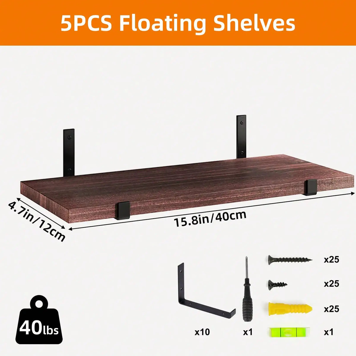 5/10Pcs Floating Shelves, 4.7 In Wide 16  Long  with Invisible Brackets, Rustic Wood .......