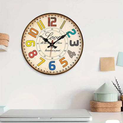 Wooden Vintage Wall Clock, AA Battery Needed
