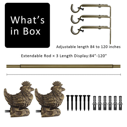 Heavy Duty Adjustable Curtain Rod Set, 3/4" Diameter Single Window Drapery Rod in 3 Sizes