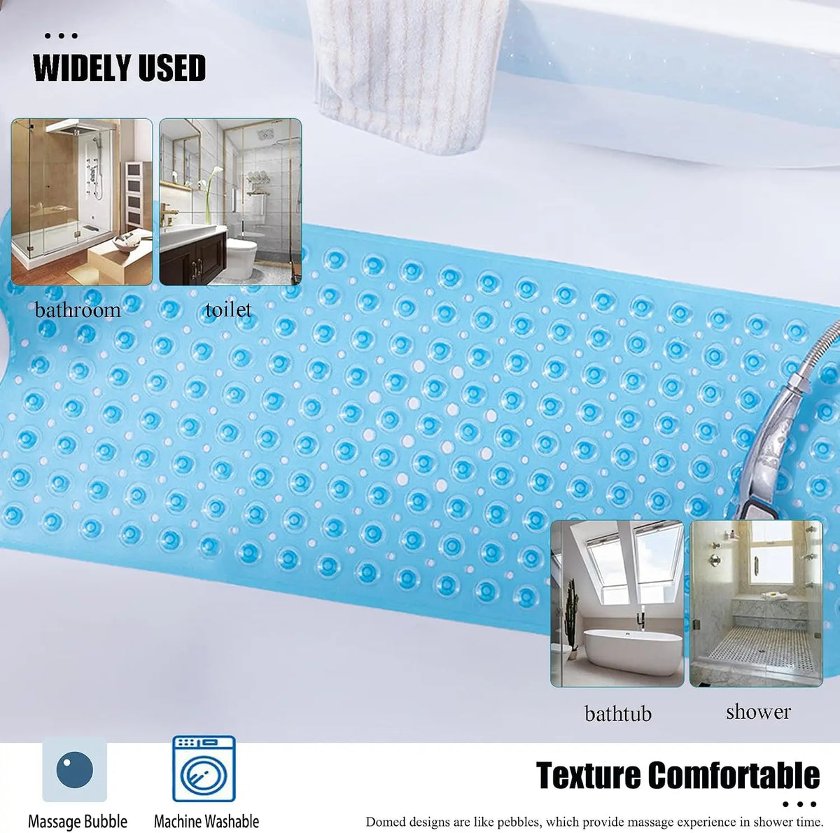 Extra Long Non Slip Bathtub Shower Mat 40 X 16 Inch, Drain Holes, Machine Washable, in 4 Colors.....