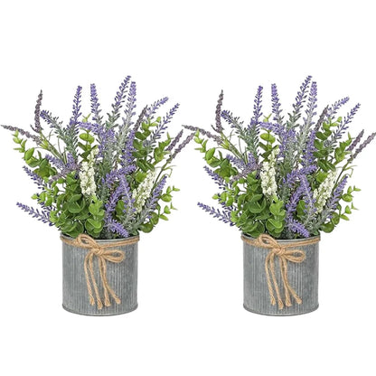 2-Piece Lavender Artificial Flowers & Foam Fruit+Eucalyptus Set, with Galvanized Metal Bucket