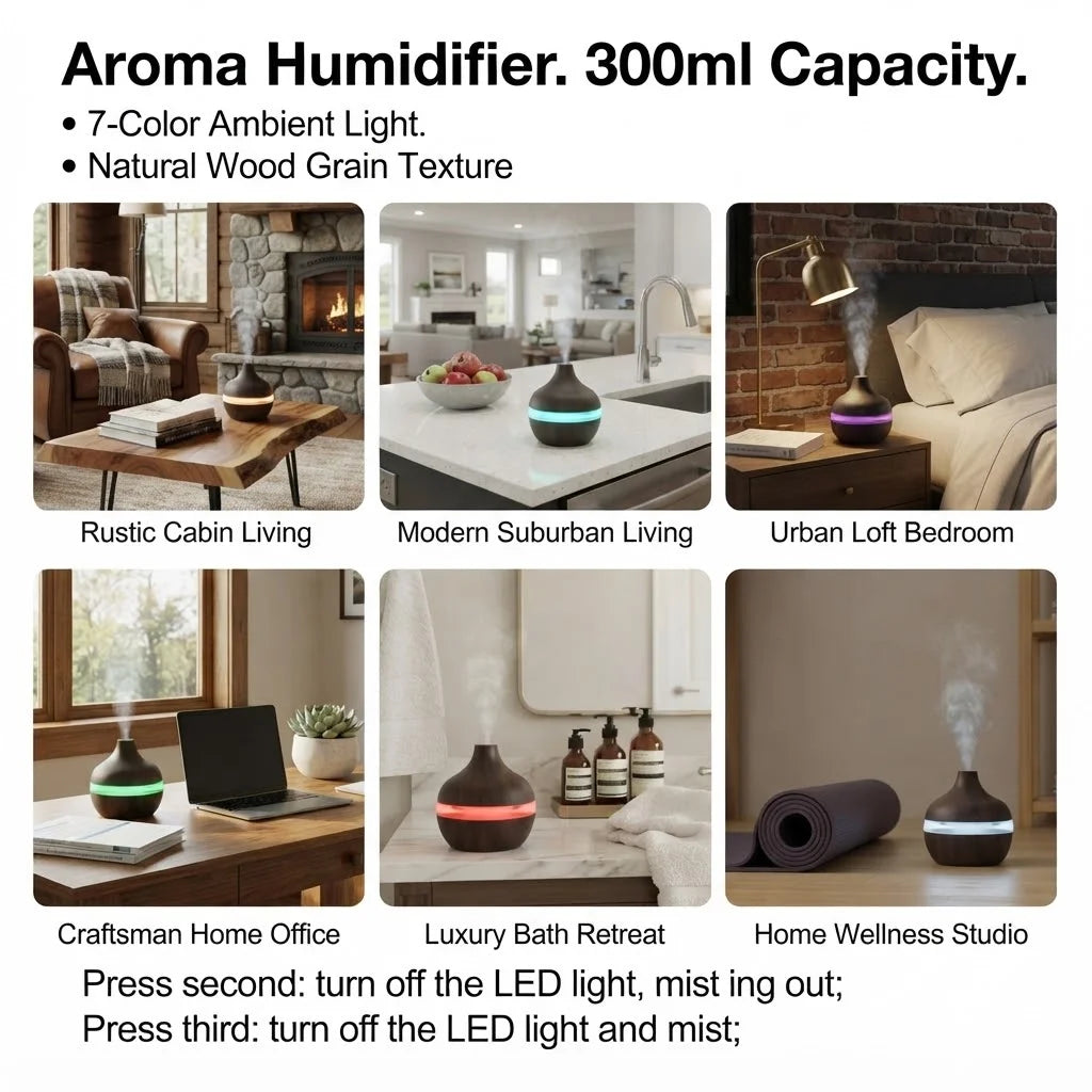 10 Oz, Essential Oil Diffuser with 7-Color LED Night Light, Dark Wood Grain Humidifier, Portable USB Rechargeable Aroma Humidifier with 4-Hour Auto Shut-Off.....