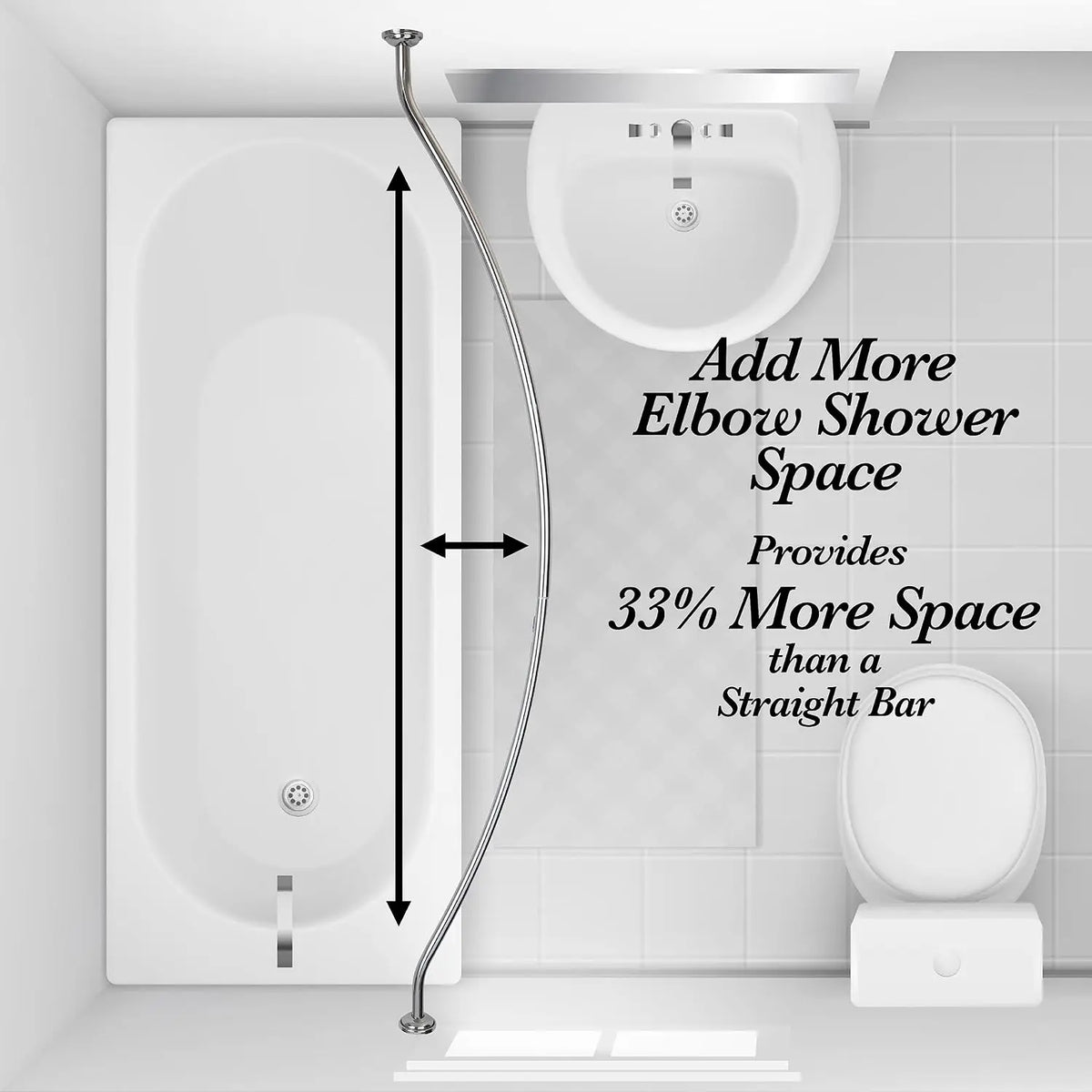 Adjustable Curved Shower Rod 42-72in Chrome No Hooks.......