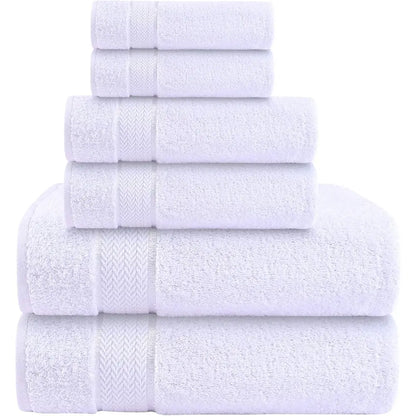 6-Piece Cotton Bath Towel Set - 2 Bath, 2 Hand, 2 Washcloths, White, 100% Cotton, Thick, Plush........