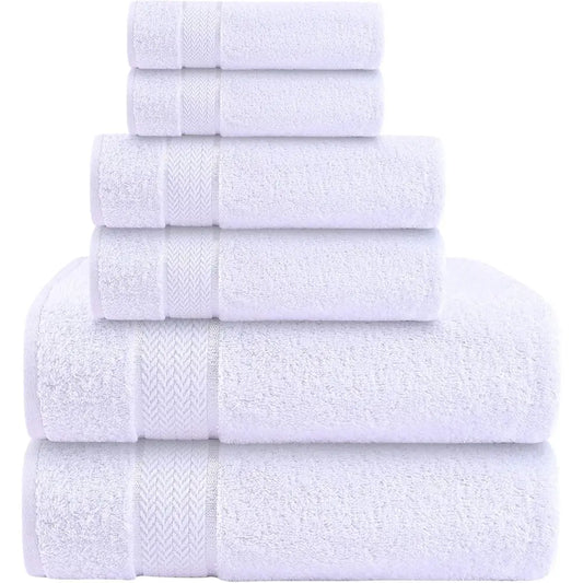 6-Piece Cotton Bath Towel Set - 2 Bath, 2 Hand, 2 Washcloths, White, 100% Cotton, Thick, Plush........