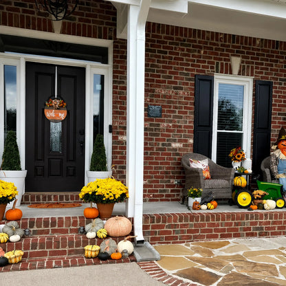 Front Door, Wooden Welcome Hanger with Pumpkin Design