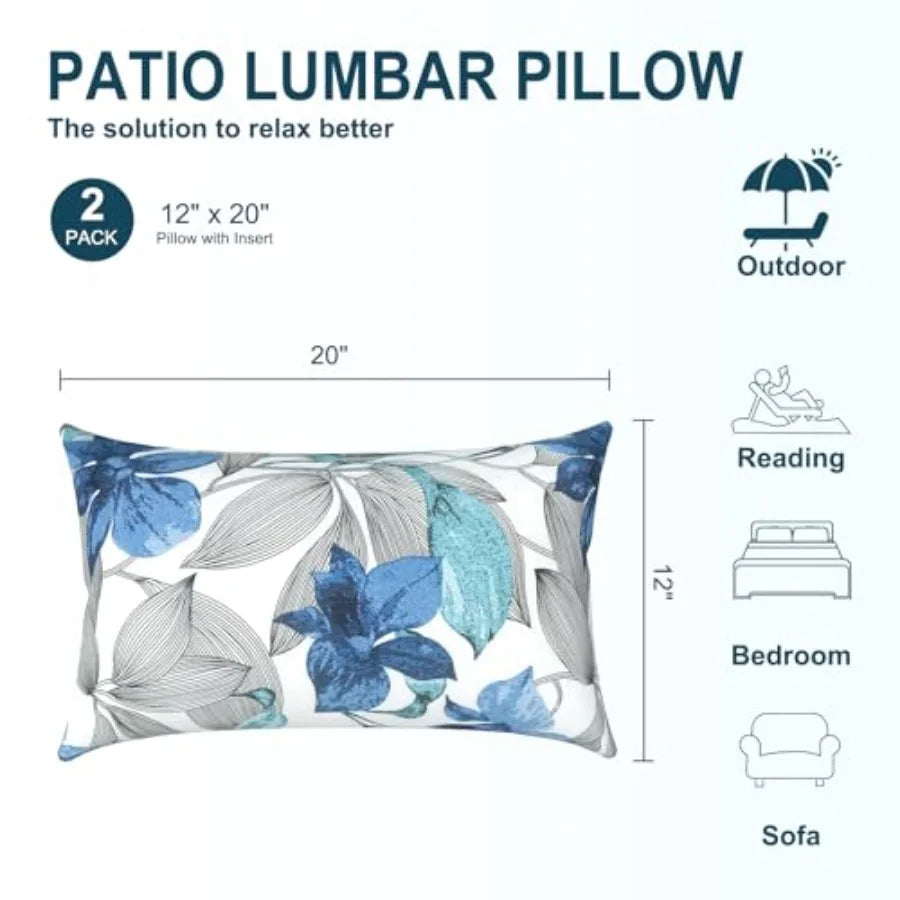 Pack of 2 Waterproof Indoor Outdoor Lumbar Throw Pillow sets. In Many Styles....