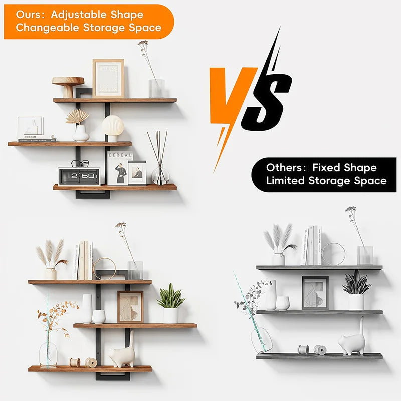 Matte Black Floating Wooden Shelf Wall Mounted Adjustable