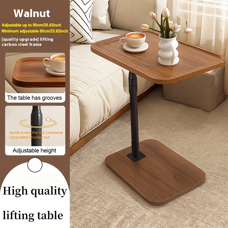 Adjustable Height End Table with Anti-Slip Groove Lip, Carbon Steel Frame