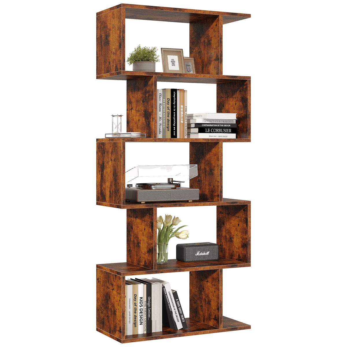 62IN Wooden Bookshelf 5 Tier Standing Shelf, Stable Frame....