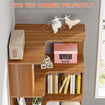 6 Tier Corner Wooden Bookshelf, 64.96 Inch Tall with Anti-Drop 64.96"D x 23.62"W x 23.62"H....