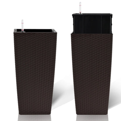 Pack of 2 Square Planter 22-Inch High Faux Rattan Design with Automatic Watering System....