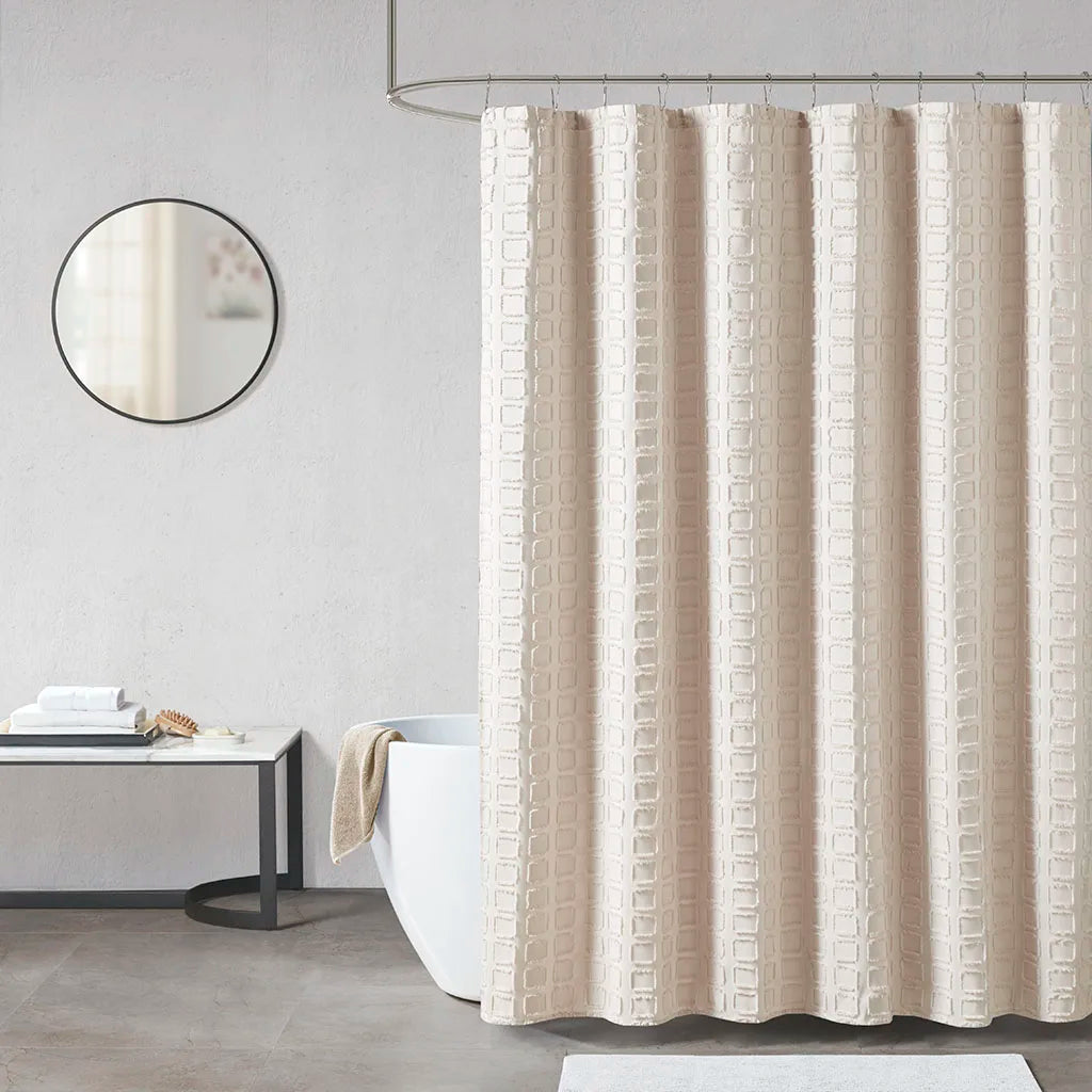 Textured Shower Curtain, Heathered Waffle, With 12 Grommet Hook  Waterproof ....