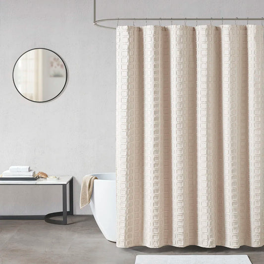 Textured Shower Curtain, Heathered Waffle, With 12 Grommet Hook  Waterproof ....