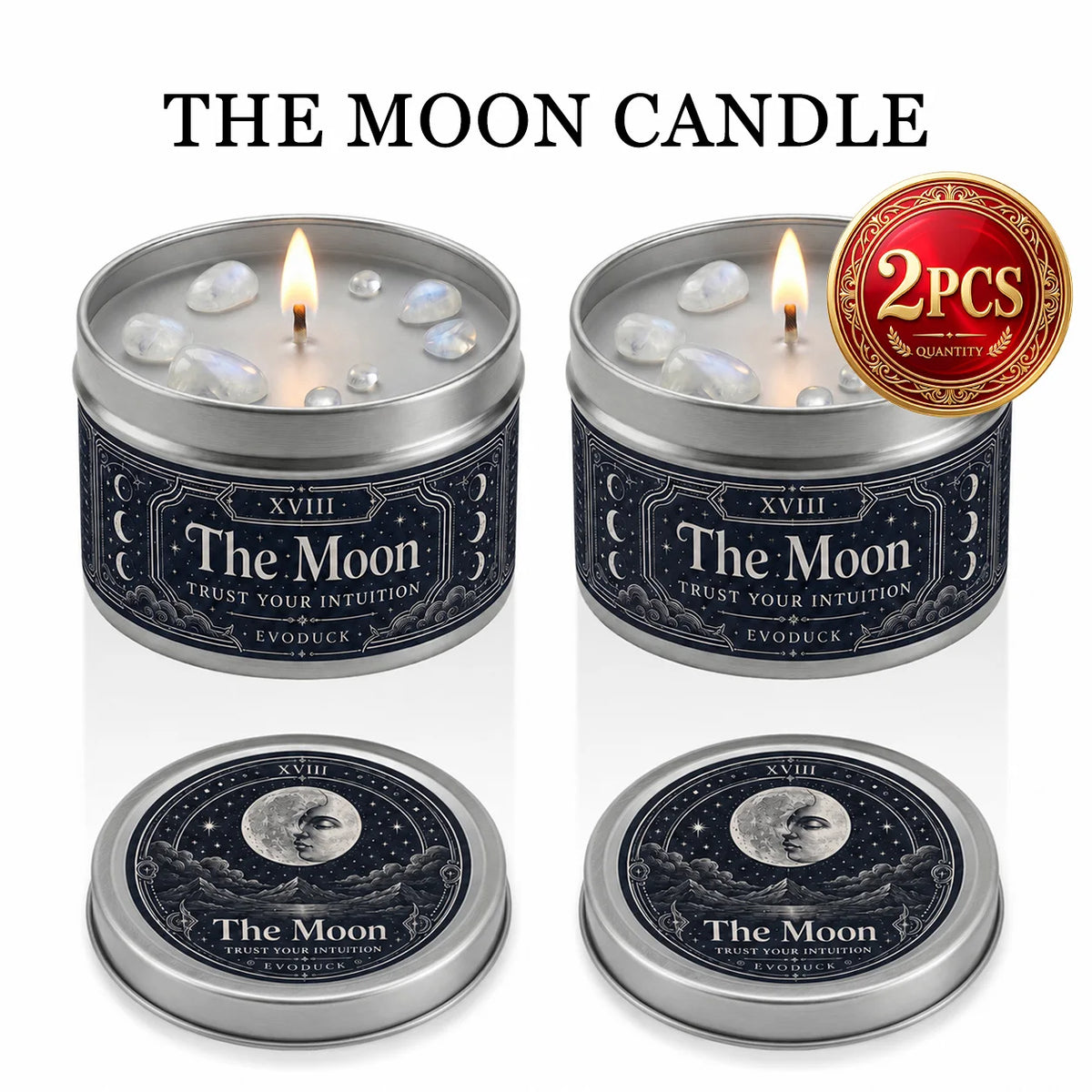 The Moon Tarot Scented Candle with White Crystal Stones, Trust our Intuition, Candle for Meditation, Comes In 1/2/3 Sets.....