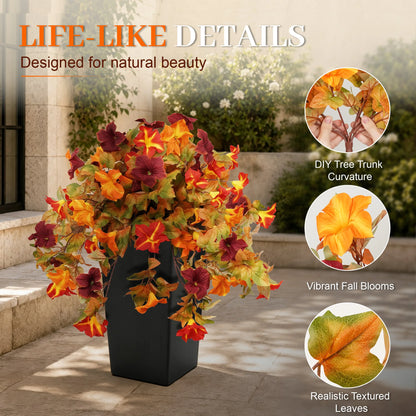 2 Pack Artificial Fall Hanging Flowers in Black Pot,  Morning Glory, UV Resistant ....