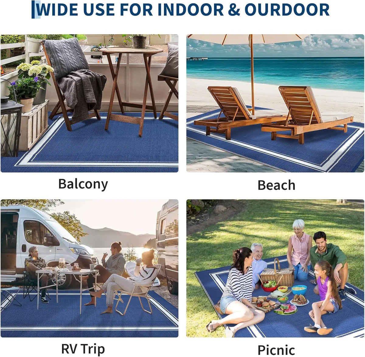 8x10/9X12FT Outdoor Rug Waterproof Soft, Non-Slip
