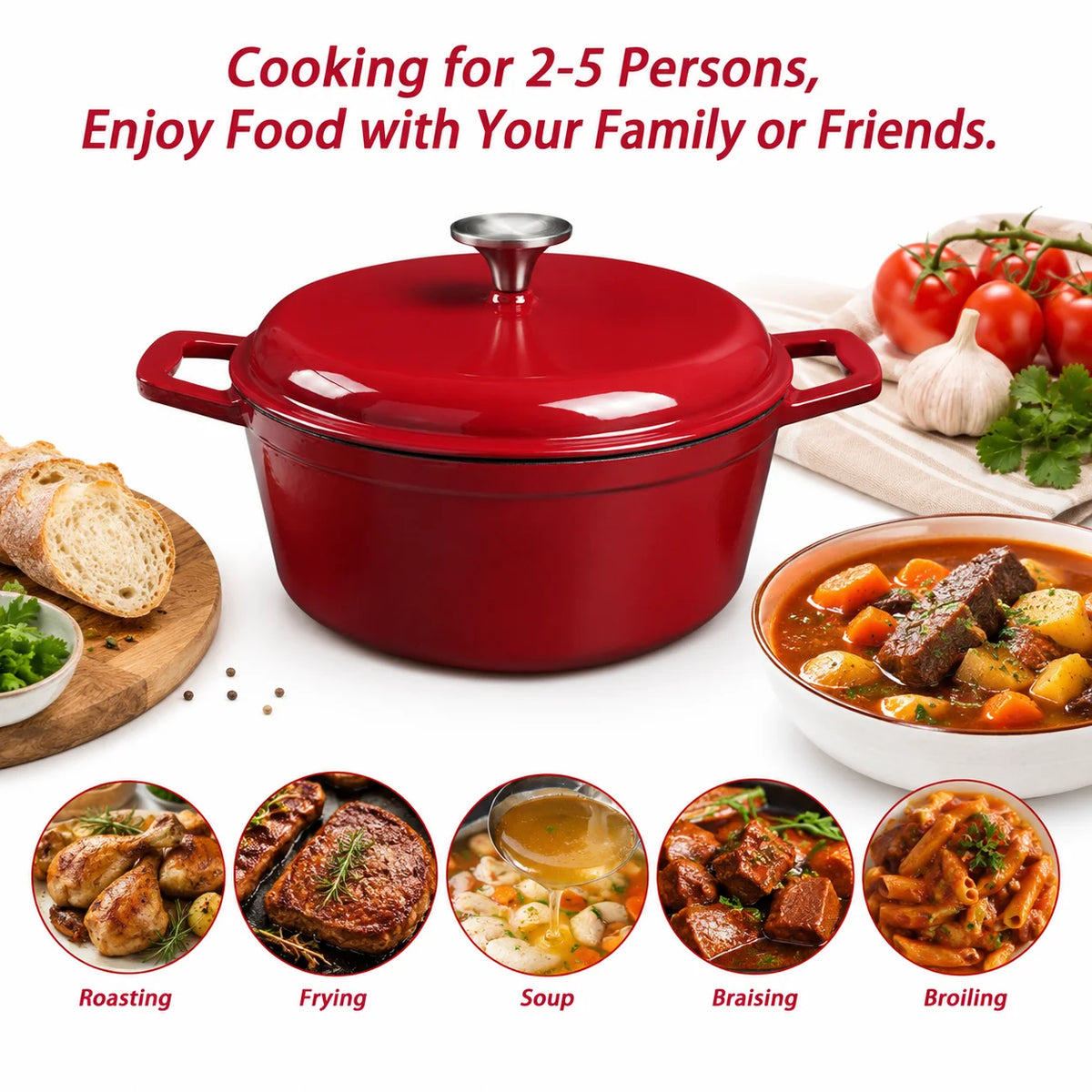 4.75Qt Enameled Cast Iron Dutch Oven With Lid, Non-Stick Enamel Coating, & Oven Safe....