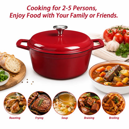4.75Qt Enameled Cast Iron Dutch Oven With Lid, Non-Stick Enamel Coating, & Oven Safe....