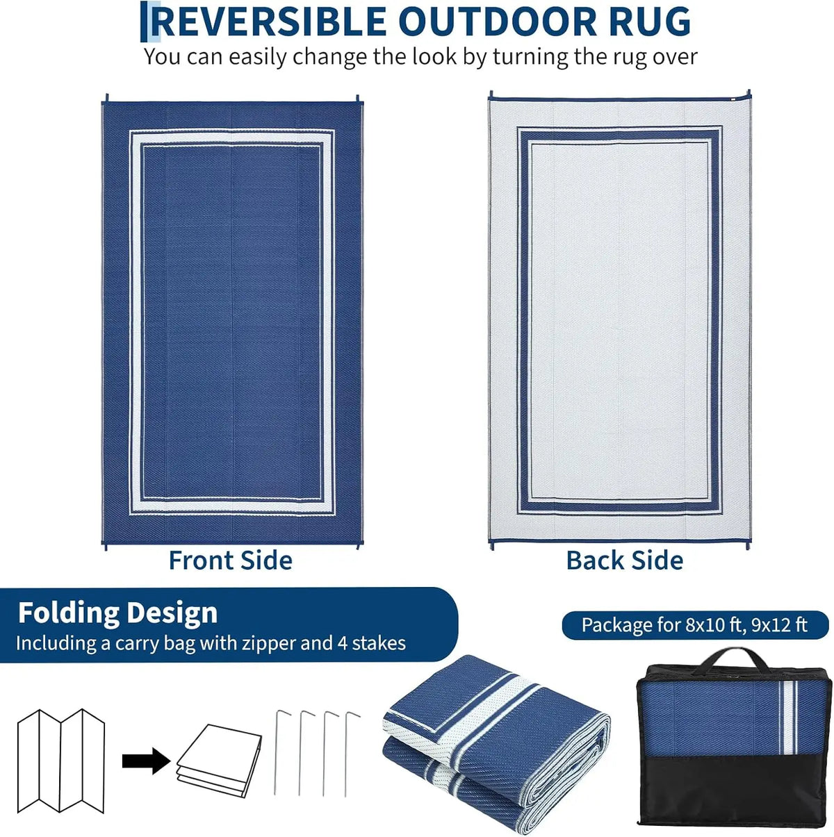 8x10/9X12FT Outdoor Rug Waterproof Soft, Non-Slip