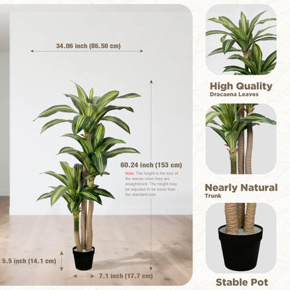 4ft/5ft/6ft Artificial Dracaena Tree in Pot - Realistic  Tropical Plant with Easy Assembly,