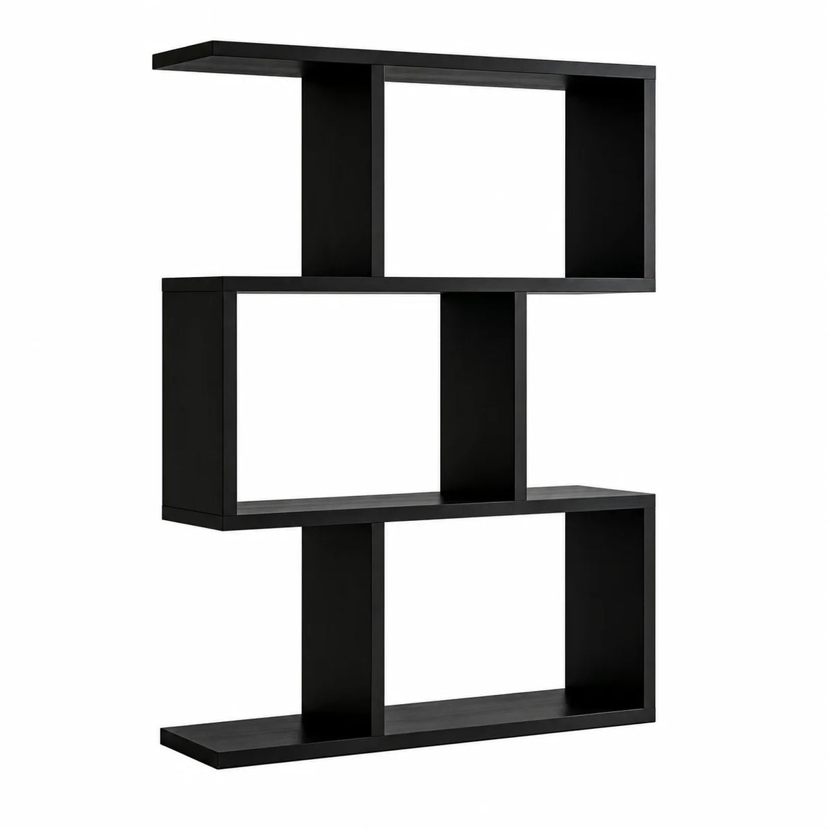 3 Tier Black Wooden Bookshelf Open Display ....