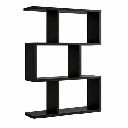 3 Tier Black Wooden Bookshelf Open Display ....