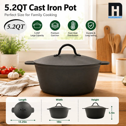 5.2Qt Lightweight Cast Iron Dutch Oven Honeycomb Base Non-Stick, Non- Stick.......