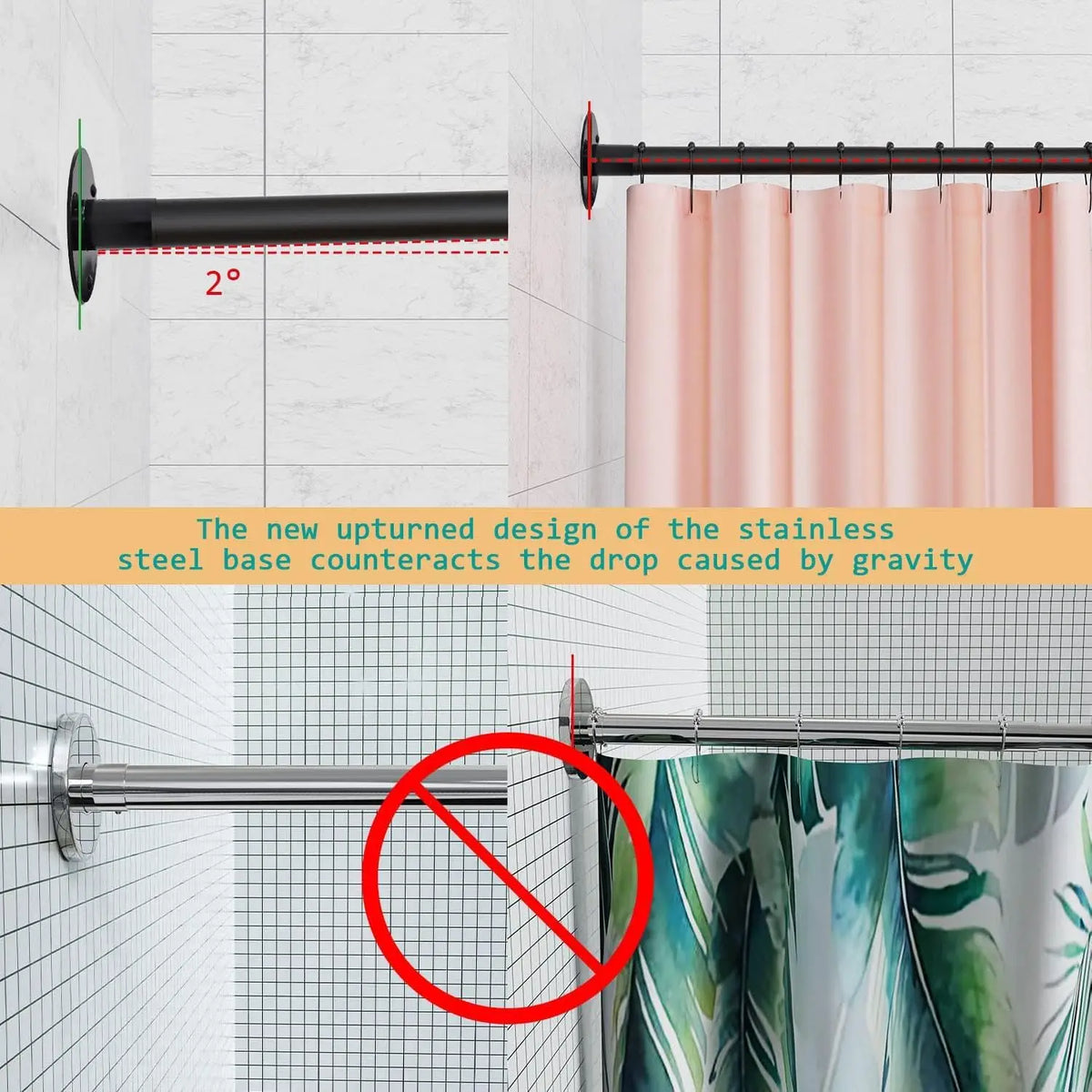 L-Shaped Corner Shower Rod, Black 24"-53"x24"-53" Adjustable, Stainless, 12 Hooks