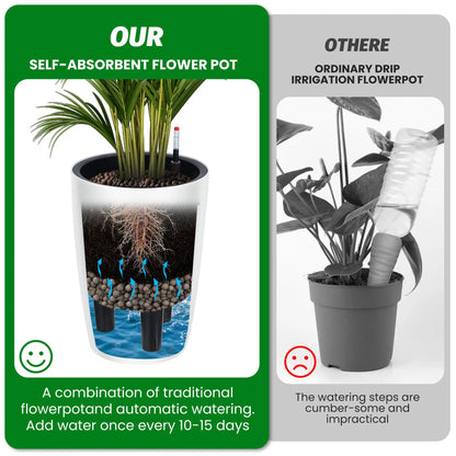 16 Inch Tall Self Watering Planters Set Of 2 With Water Level Indicator....