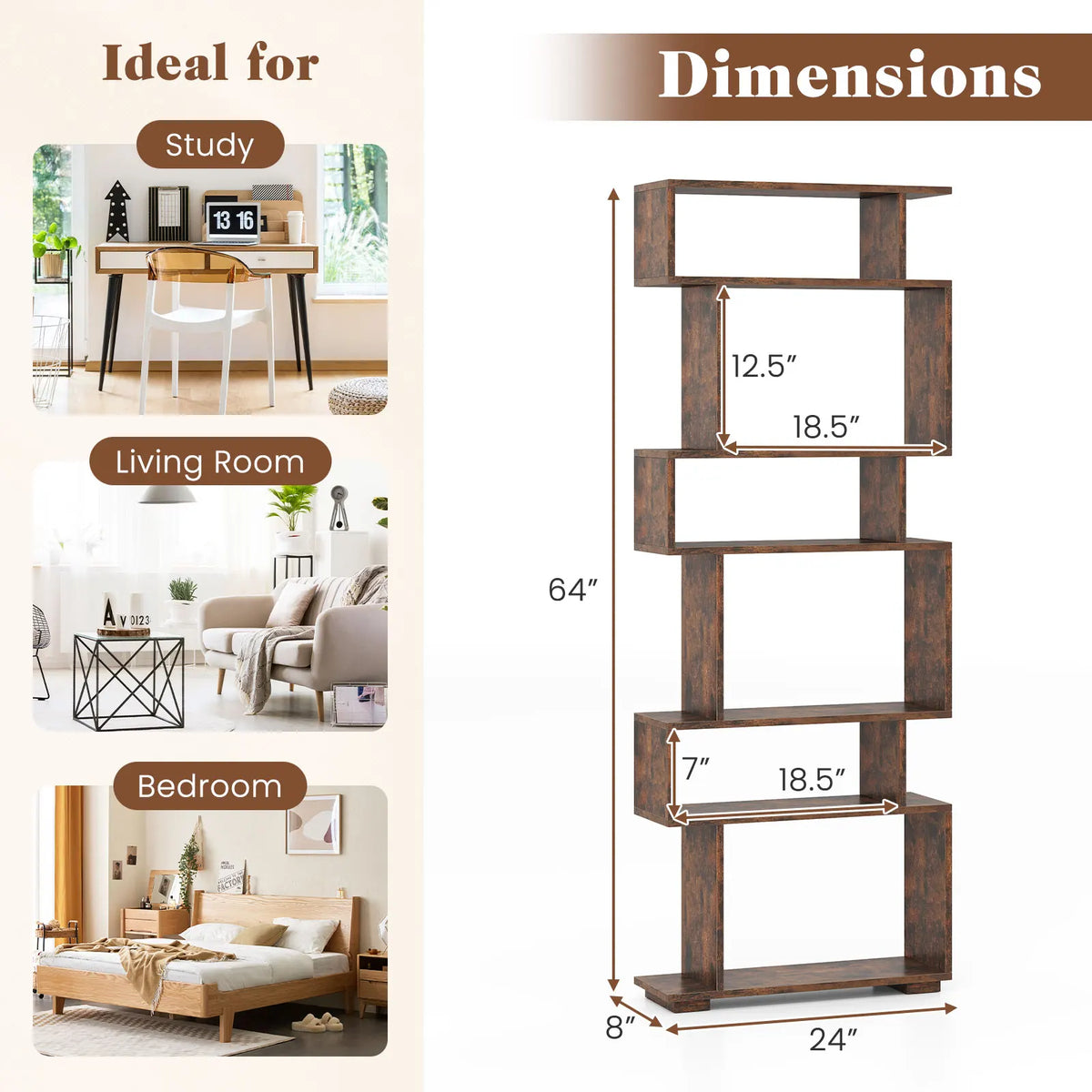 6-tier Storage Bookshelf  w/ Anti-toppling Kits